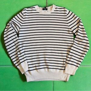 APC Rue Madame Paris Men’s Richard Striped Sweater Sz L Ivory Navy Cotton Knit